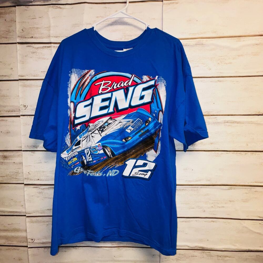 Gildan T-Shirt Men's Blue 2XL Brad Seng Dirt Track Racing Graphic Cotton Tee